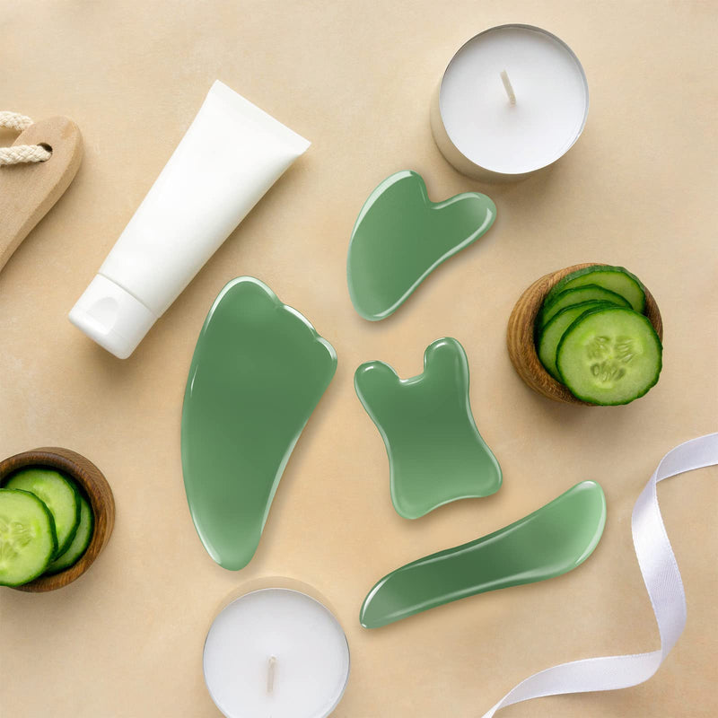 Guasha Massage Tool, 4 Pcs Gua Sha Facial Tool, Guasha Board for SPA Acupuncture Therapy Trigger Point Treatment, Gua Sha Scraping Massage Tool Green - NewNest Australia