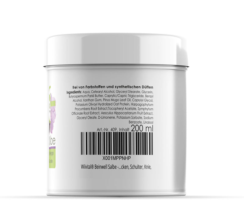 Wilvital Comfrey Ointment -200ml- natural cosmetic with 100% natural comfrey extract - with horse chestnut and devil's claw for back, shoulders, knees, legs - NewNest Australia