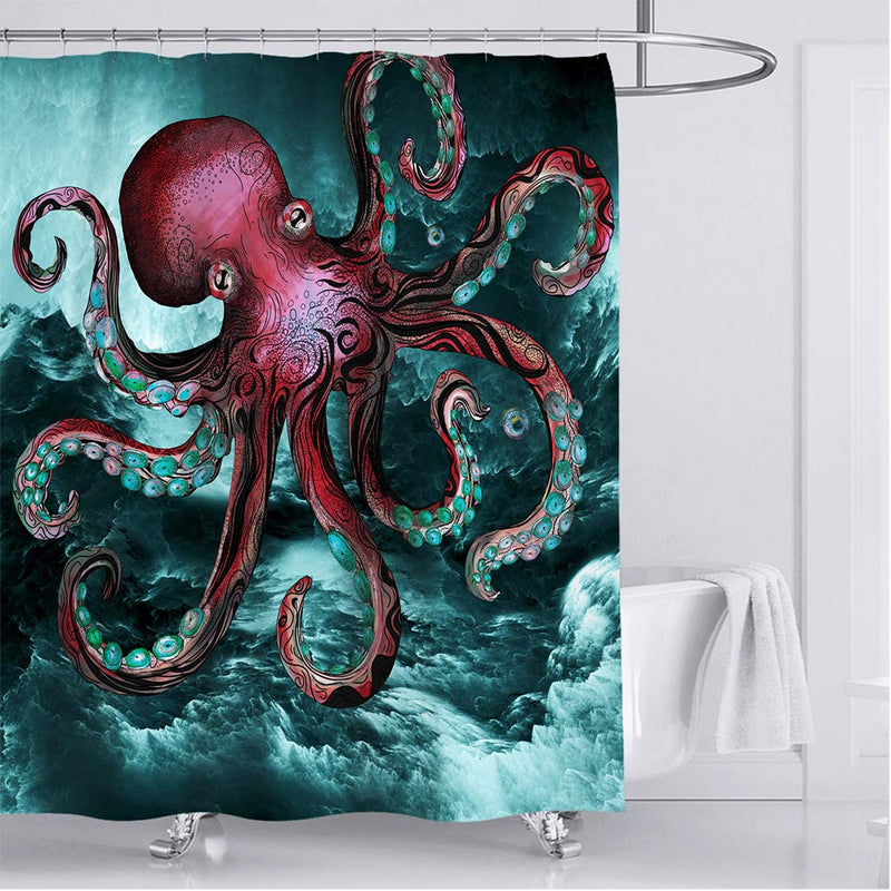 Muuyi Octopus Shower Curtain for Bathroom, Ocean Shower Curtain Nautical Kraken Shower Curtain - Fun Shower Curtain, Cloth Fabric Bath Decor Set with 12 Hooks 72 x 72 Inches - NewNest Australia