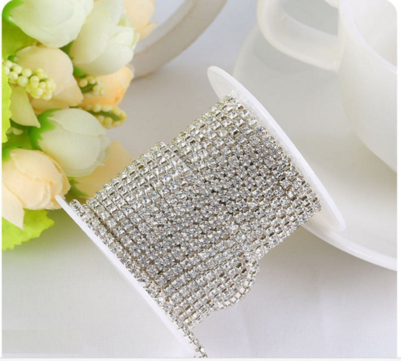 Honbay 10 Yard Crystal Rhinestone Close Chain Trim Sewing Craft 2.5mm Silver Color (Clear) clear - NewNest Australia