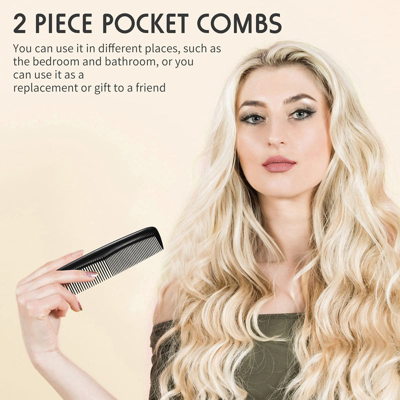 2 Pieces Pocket Plastic Hair Combs Black Hair Combs Fine and Standard Tooth Hair Cutting Comb Fine Dressing Comb Hairdressing Styling Combs for Women Men Hairdressing Barber Salon Hair Care Tool - NewNest Australia
