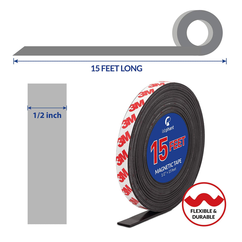 Magnetic Tape, 15 Feet Magnet Tape Roll (1/2'' Wide x 15 ft Long), with 3M Strong Adhesive Backing. Perfect for DIY, Art Projects, whiteboards & Fridge Organization - NewNest Australia