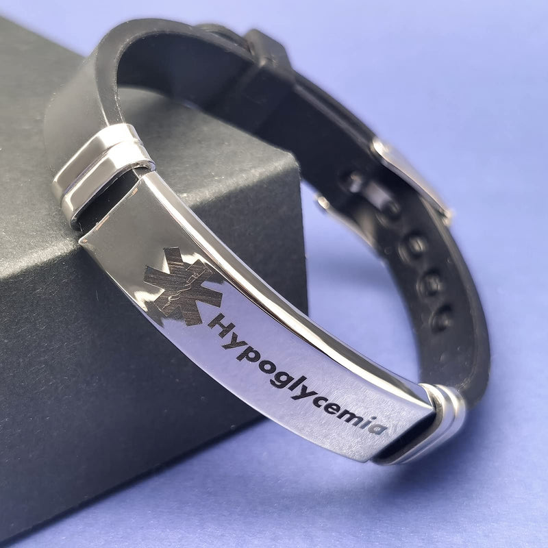 LuxglitterLin Medical Alert ID Bracelet Laser Engraved ELIOUS Black Adjustable Wristband for Men Women Emergency First Aid 8.5" addison's disease - NewNest Australia