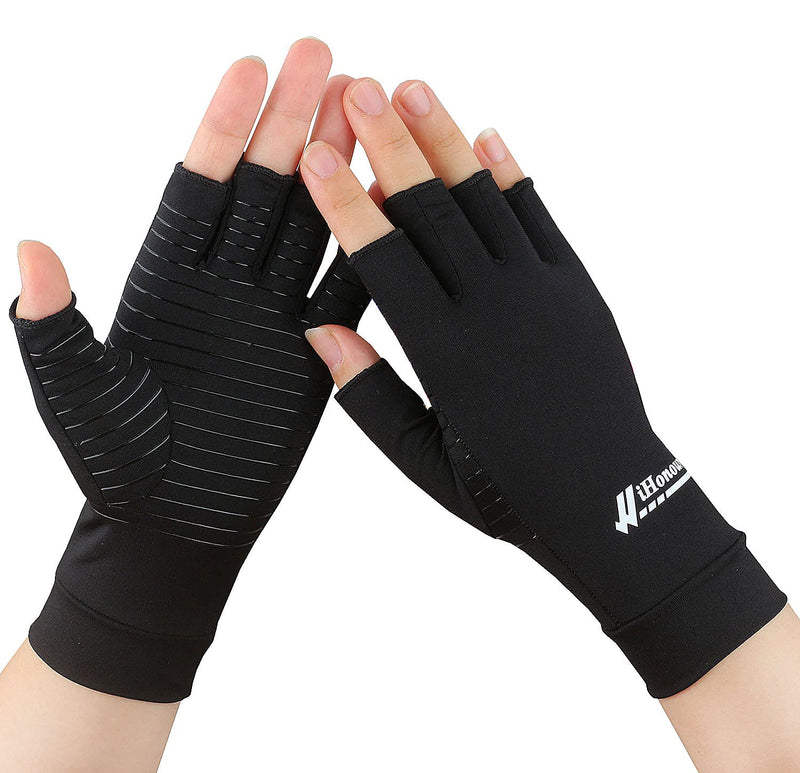 2 Pairs Copper Arthritis Gloves - Copper Compression Gloves, Fingerless Gloves for Typing & Daily Work - for Men&Women Black Small (2 Pair) - NewNest Australia
