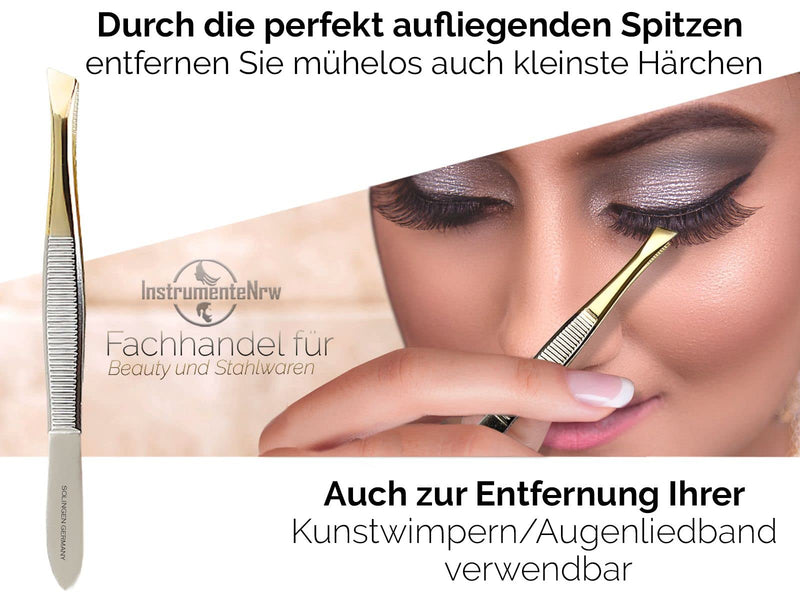 Slicker Tweezers From Solingen, Made In Germany, Eyebrow Tweezers For Face Care For Plucking Eyebrows, Beard Hair Or Small Hairs For Men And Women (Oblique/Gold-Plated) - NewNest Australia