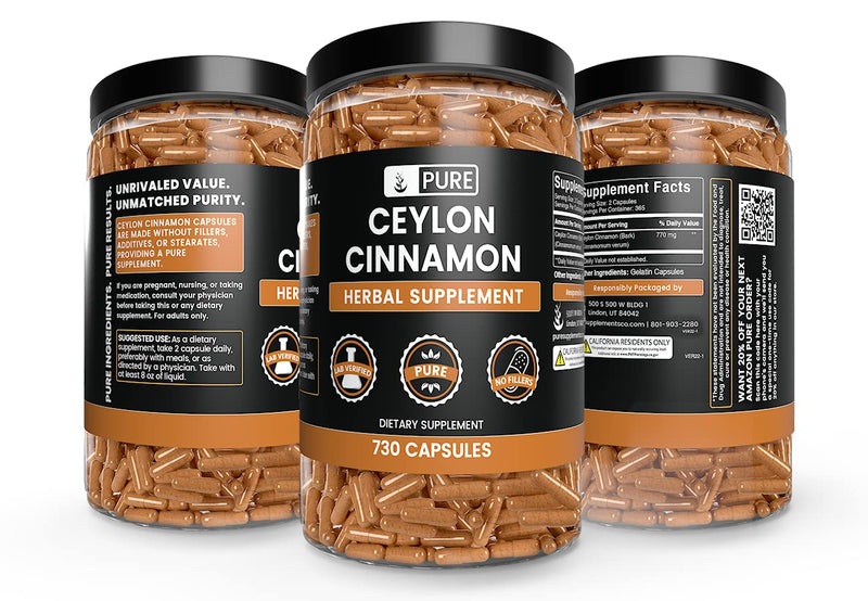 Pure Ceylon Cinnamon (730 Capsules) 100% Pure, No Fillers, Made in USA, Lab-Tested - NewNest Australia