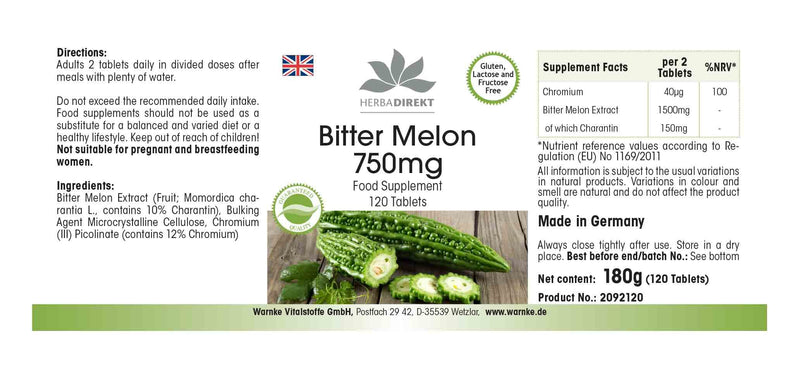 Bitter melon 750mg - high dose - vegan - 120 tablets - with chrome | HERBADIREKT by Warnke vital substances - NewNest Australia