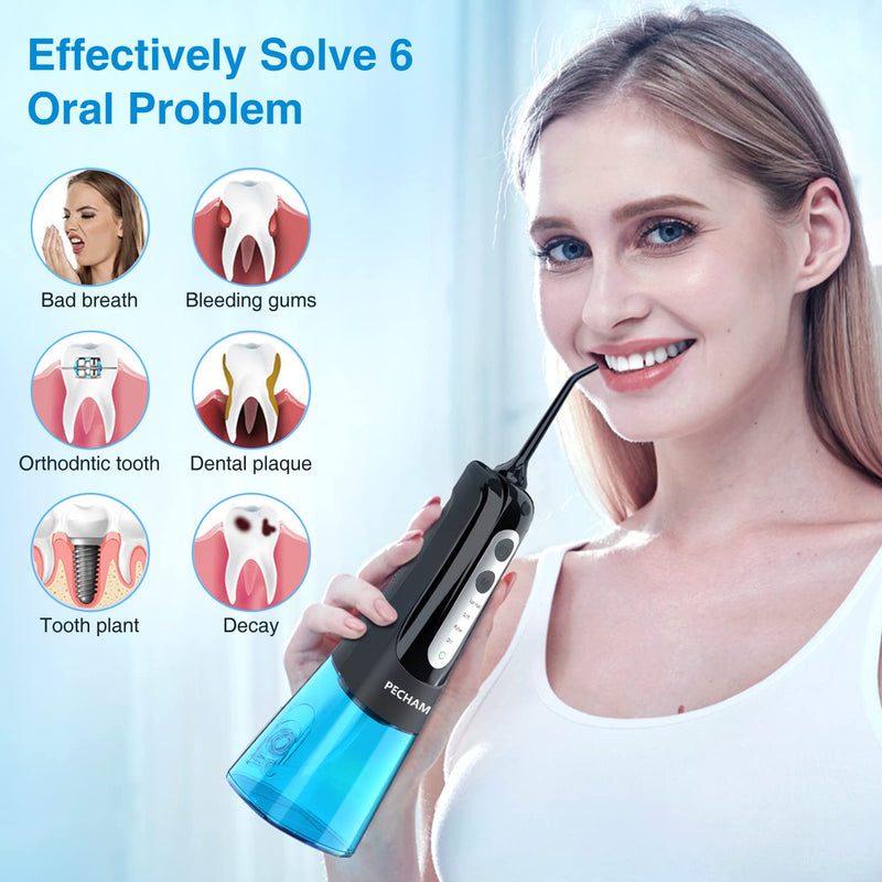 Oral Irrigator Wireless PECHAM Electric Tooth Cleaner Water Flosser DIY 4 Modes Oral Oral Irrigator Test Winner, with 4 Attachments Gums and Dental Care Blue - NewNest Australia