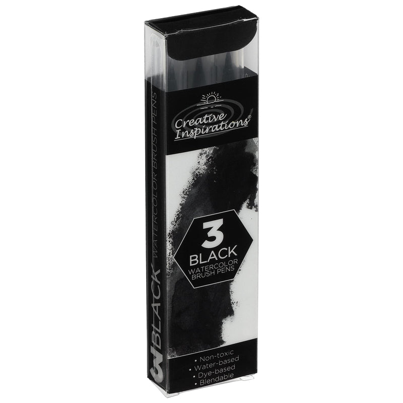 Creative Inspirations Watercolor Brush Pen Set - Water-Soluble Pens for Painting and Coloring - Set of 3 Black Brush Pens - NewNest Australia