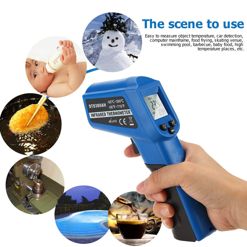 Infrared Thermometer Temperature Gun -58℉~ 716℉ (-50℃ ~ 380℃) Non-Contact Instant-Read Digital Laser Infrared Ir Thermometer with Backlight (Blue) Blue1 - NewNest Australia