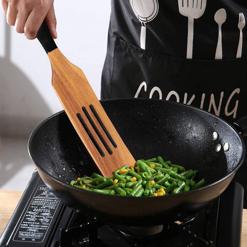 5 Pcs Acacia Wood Spurtle Kitchen Tool Flat Spatula Slotted Turner Spoon Cooking Utensils on TV Best Wooden Spatula Spurtle Set for Serving, Cake, Baking, Burger Spatulas - NewNest Australia