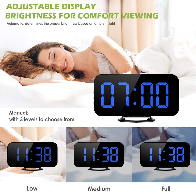 NewNest Australia - KeeKit Digital LED Alarm Clock, Large 6.5" Mirror Surface Alarm Clock with Dual USB Charging Ports, Snooze Function, Auto/Manual Adjustable Brightness, 12/24H Display for Home, Bedroom, Office - Blue Blue - Hot 