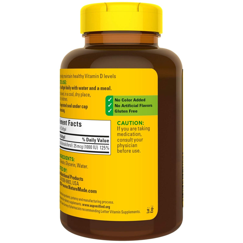 Nature Made Vitamin D3, 300 Softgels, Vitamin D 1000 IU (25 mcg) Helps Support Immune Health, Strong Bones and Teeth, & Muscle Function, 125% of the Daily Value for Vitamin D in One Daily Softgel - NewNest Australia