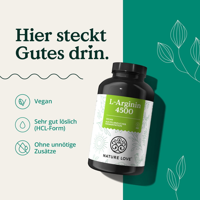 Nature Love L-Arginine ‚ Comparison Winner 2019 ‚ 365 Vegan Capsules High Dosage: 4500 Mg L-Arginine Hcl (=3750Mg Pure L-Arginine) Per Daily Dose. Vegetable Fermentation. Made In Germany. - NewNest Australia