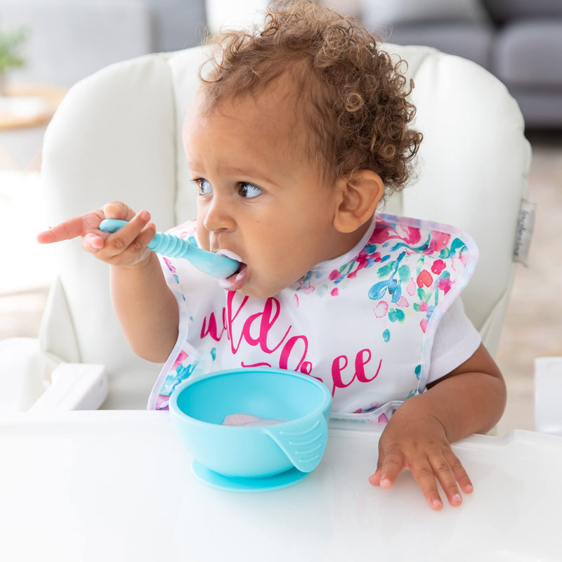 Bumkins Suction Silicone Baby Feeding Set, Bowl, Lid, Spoon, BPA-Free, First Feeding, Baby Led Weaning - Blue , 3 Piece Set - NewNest Australia