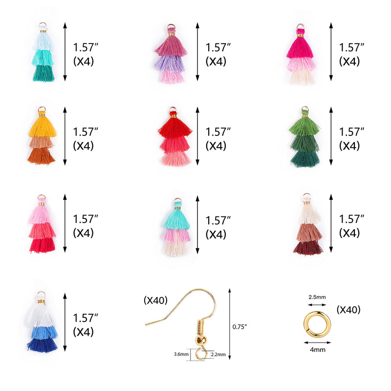 40pcs Tri-Layered Tassels Charm Thread Cotton Soft Tassel Supplies for Jewelry Making 10 Colors 1.5 inch - NewNest Australia