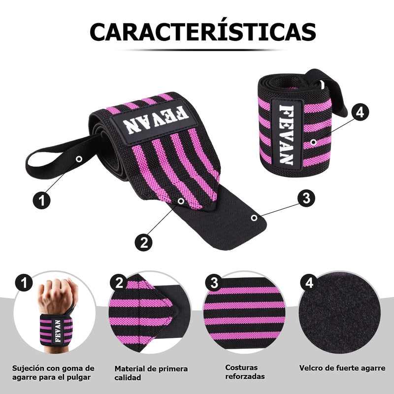 FEVAN 2 Pack Adjustable Wrist Support Crossfit Unisex Wrist Support Carpal Tunnel Sports Wrist Support Fitness Weights and Gym (Pink/Black) - NewNest Australia