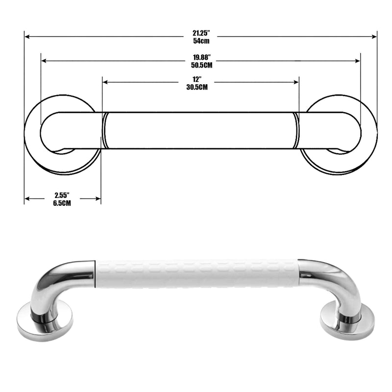 Bath Safety Grab Rail White, 20 Inch Stainless Steel Anti-Slip Shower Handles for Elderly, Grab Bar with Ridges, for Towel Rail, Disabled, Injured, or Post-Op, Bathroom Safety Aid - NewNest Australia