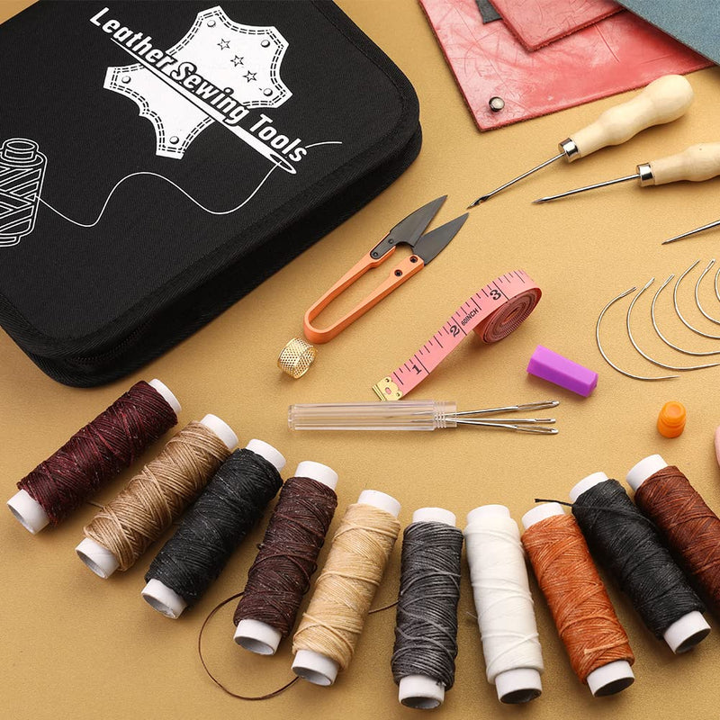 40 Pcs Leather Kit, Leather Sewing Kit with Waxed Thread, Sewing Awl, Seam Ripper and Leather Hand Sewing Stitching Needles, Leather Sewing Tools for DIY Leather Craft - NewNest Australia