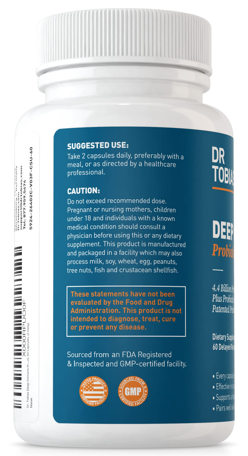 Dr. Tobias Deep Immune Probiotics & Prebiotics for Women & Men – 4.4 Billion CFUs, Helps Support Digestive & Gut Health, Immune Strength & Absorb Nutrition – 2 Daily, 60 Capsules (30 Day Supply) - NewNest Australia