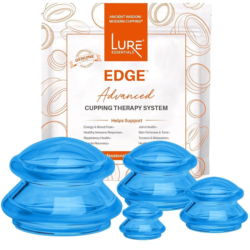 Lure Essentials Edge Cupping Set – Ultra Clear Blue Silicone Cupping Therapy Set for Cellulite Reduction and Myofascial Release - Massage Therapists and Home Use (Set of 4, Blue) 4 Piece Assortment - NewNest Australia