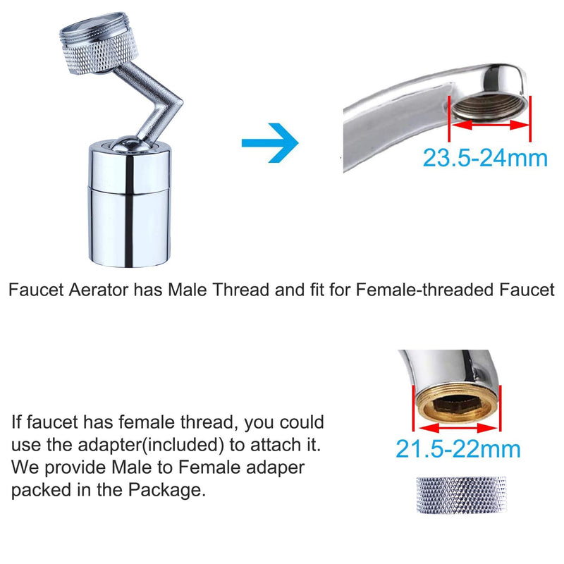 Waternymph Faucet Aerator, 720 ° Big Angle Spray Large Flow Aerator Dual Function Kitchen Faucet Aerator, Bathroom Faucet Mounted for Face Washing, Gargle and Eye Flush-15/16inch Male Thread 15/16 Inch-27UNS Male Thread Chrome - NewNest Australia