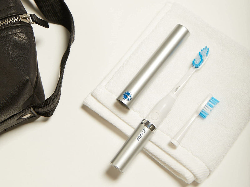Sonisk Pulse | Battery Powered Electric Toothbrush | Sonic Technology | 1x Battery, 2x Brush Heads, 1x Travel Case Included | 31,000 Strokes Per Minute | Antimicrobial | Portable Size |Metallic Silver Metallic Silver - NewNest Australia