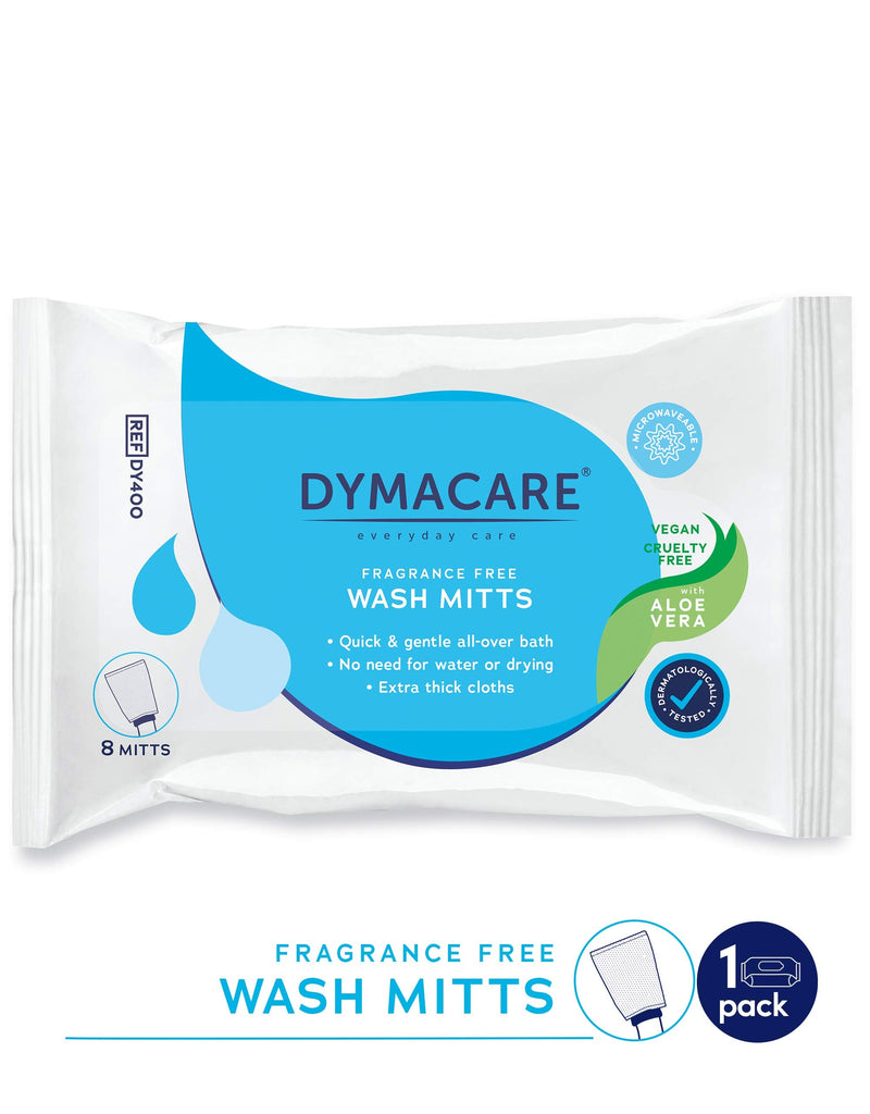 DYMACARE Fragrance-Free Wash Mitts | Rinse Free Microwaveable Adult Bed Bath Wet Wash Gloves | with Aloe Vera | Latex, Lanolin and Alcohol Free (1 Pack (8 Mitts in Total)) 1 Pack (8 mitts in total) - NewNest Australia
