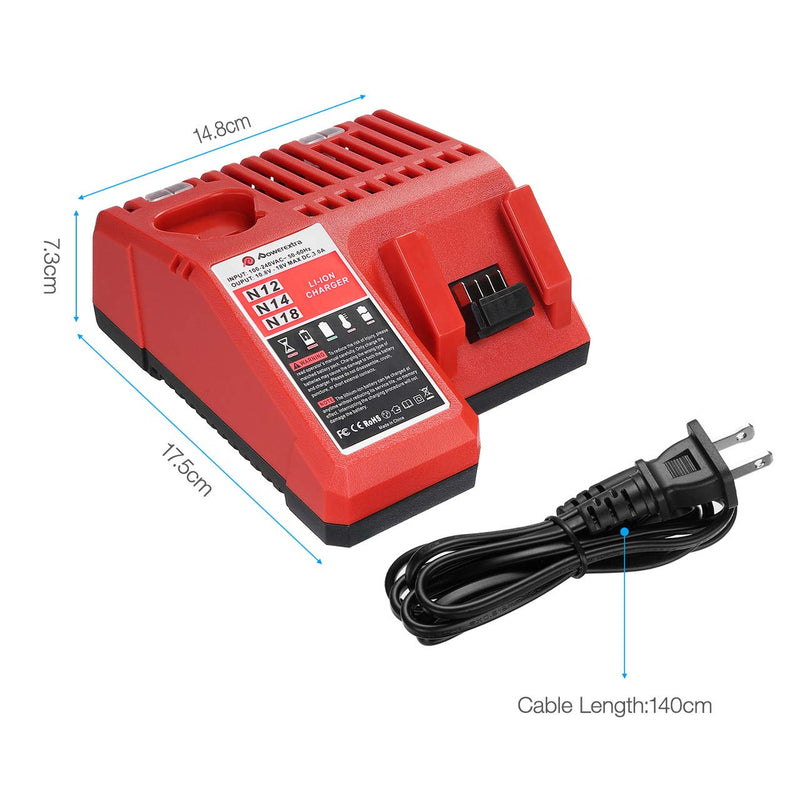 Powerextra M12 & M18 Rapid Replacement Charger for Milwaukee 48-59-1812 N12 or N18 N14 Lithium Battery 48-11-2420 48-11-2440 48-11-1820 48-11-1840 48-11-1850 48-11-2401 48-11-1890 - NewNest Australia