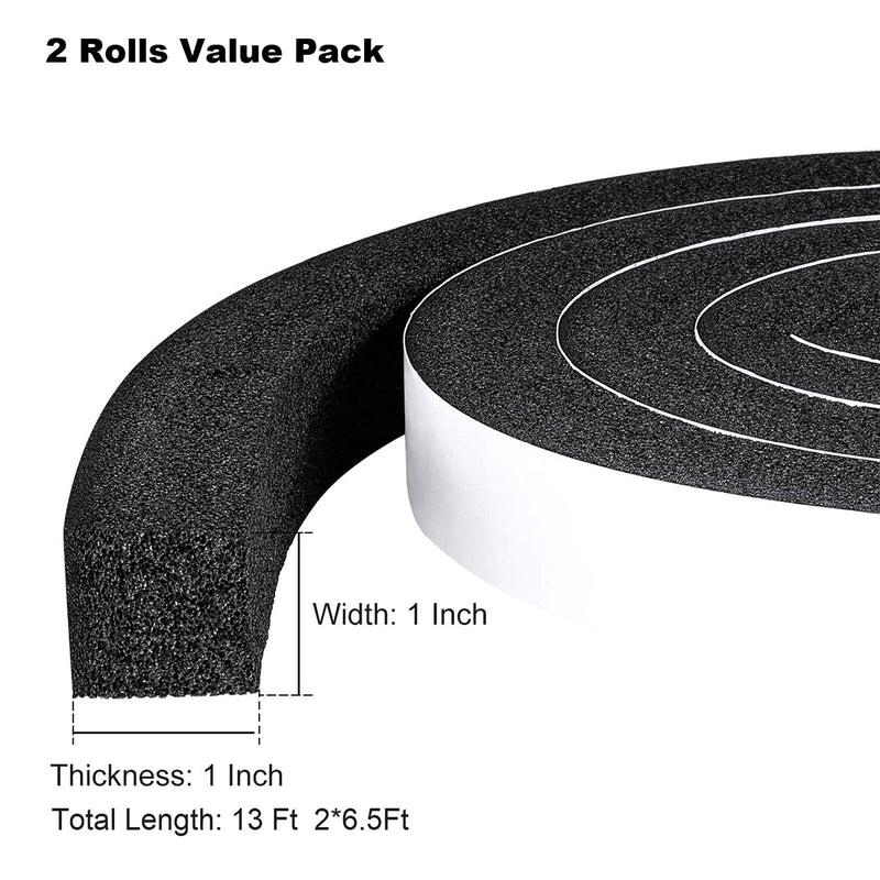 fowong Open Cell Foam Seal Tape 2 Rolls, 1" W X 1" T X 13' L, Air Conditioner Seal Low Density Door Insulation Strip High Resilience Flame Resistance, 2 X 6.5 Ft 1in * 1in - NewNest Australia