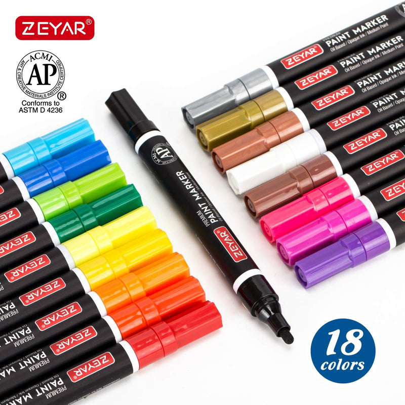 ZEYAR Oil-Based Paint Markers for Rock Painting, Medium Point, Waterproof ink, 18 Colors, AP Certified, Great on Mug, Rock, Glass, Canvas, Metal and more (18 Colors) - NewNest Australia