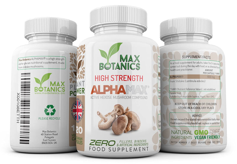ALPHAMAX® Active Hexose Correlated Compound - High Strength Formula - 600mg - Made from Shiitake Mushrooms - No Additives - UK Made - GMP Standards (120 Capsule Bottle) 120 Count (Pack of 1) - NewNest Australia