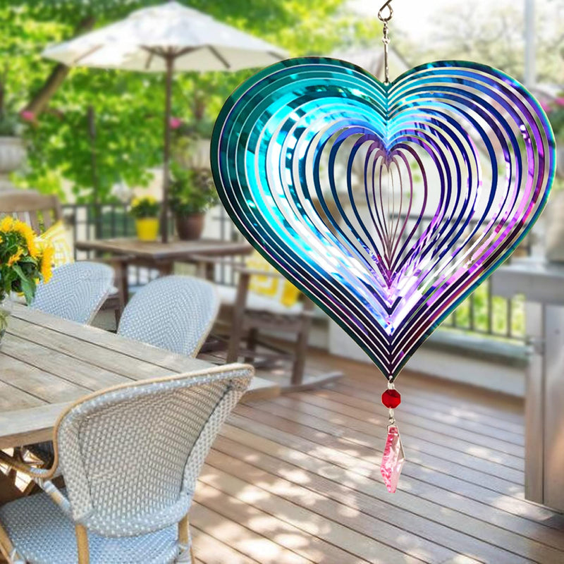 Dinoneyi Wind Spinner Outdoor Metal 3D Wind Spinner Hanging Yard Garden Decor Gifts Stainless Steel Heart Pattern Spinners with 360° Rotating Hook - NewNest Australia