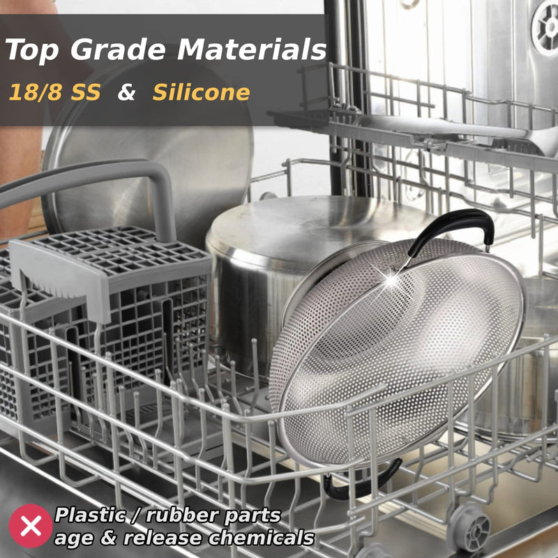 5 Qt Colander 18/8 Stainless Steel Colander Silicone Handle Easy Grip Micro-Perforated Strainer Heavy Duty and Self-draining Solid Ring Base BPA Free Dishwasher Safe - Black - NewNest Australia