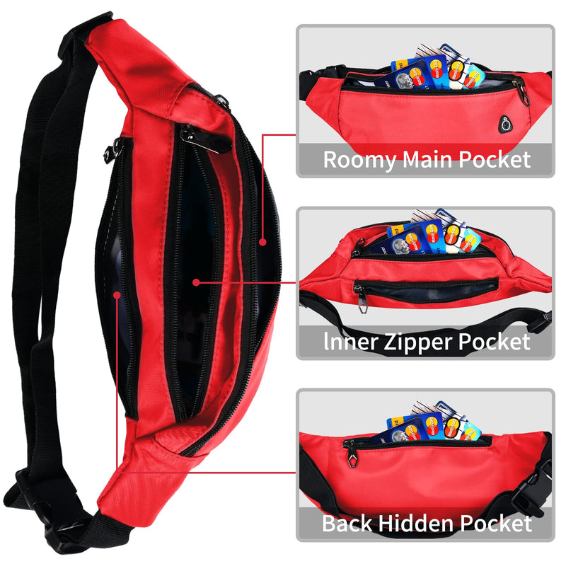 2 Packs Fanny Packs for Men and Women, Waterproof Sports Waist Pack Bag for Travel Hiking Running Hands-free … … Black+Red - NewNest Australia