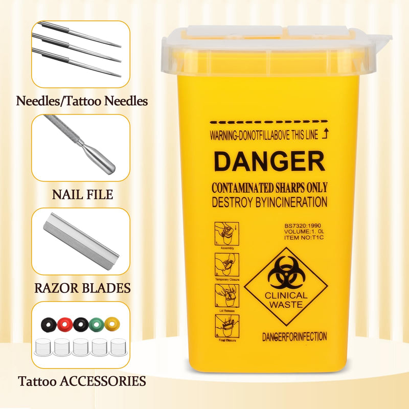 Tattoo Needles Box ATOMUS 1L Tattoo Plastic Sharp Container Tattoo Medical Disposal Biohazard Needle Waste Box Safe Lock Container Tattoo Supplies (1PC, Yellow) 1pc Yellow - NewNest Australia