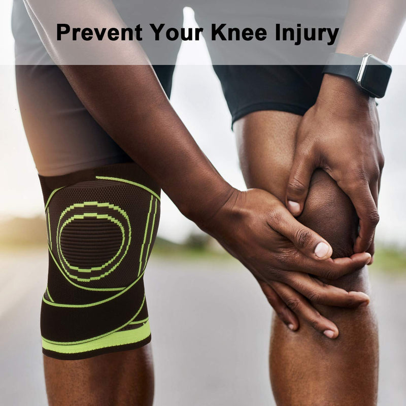 Knee Supports 2 Pack Knee Brace with Adjustable Strap Compression Knee Sleeves for Running Joint Pain Arthritis Meniscus Tear Cartilage Damage Tendonitis Quick Recovery Unisex (Green, Large) Green L - NewNest Australia