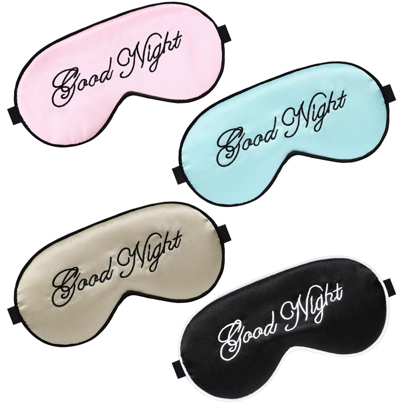 4 Pieces Silk Sleep Eye Cover Masks Soft Blindfold Eye Mask Sleeping Eye Blinder Adjustable Strap Satin Eye Sleeping Mask for Women Men Night Sleep Travel Nap (Pink, Black, Beige, Light Blue) Pink, Black, Beige, Light Blue - NewNest Australia