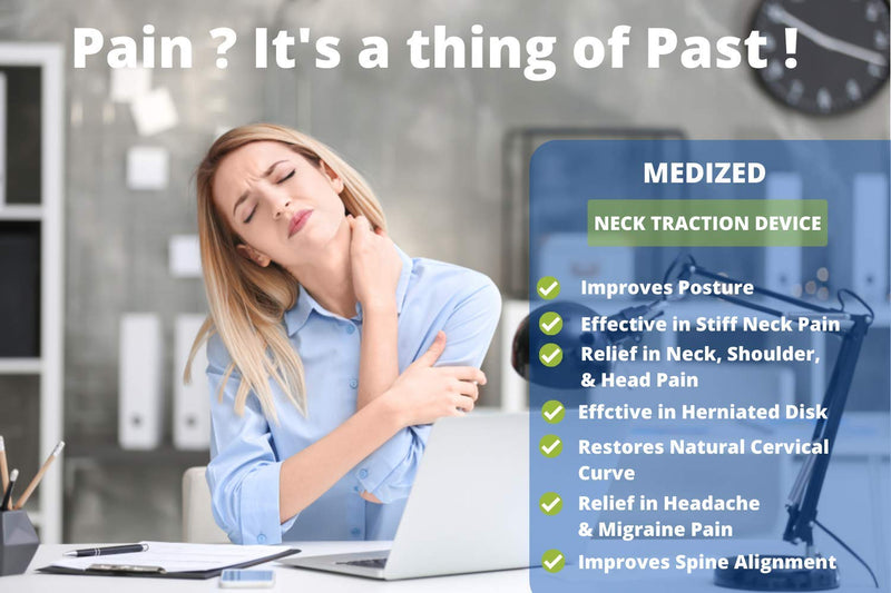 MEDIZED® Cervical Neck Stretcher Traction Device, Neck Support Brace, Inflatable & Adjustable Neck Support Pillow is Ideal for Spine Alignment & Chronic Neck Pain Relief Grey - NewNest Australia