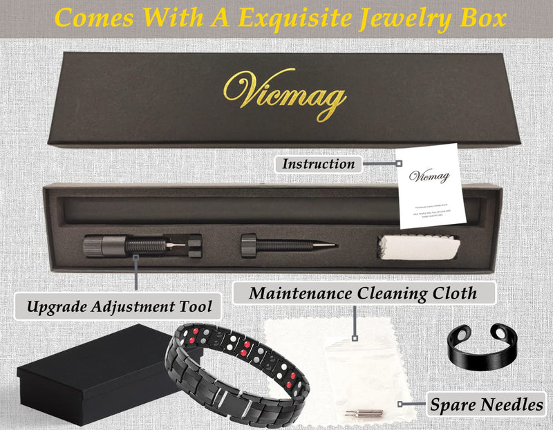 Vicmag Men Magnetic Bracelets Titanium Steel Magnet Bracelet Ultra Strength Double Row 3500 Gauss Wristband Brazaletes with Adjustment Tool & Jewelry Gift Box Black 4 Elements - NewNest Australia