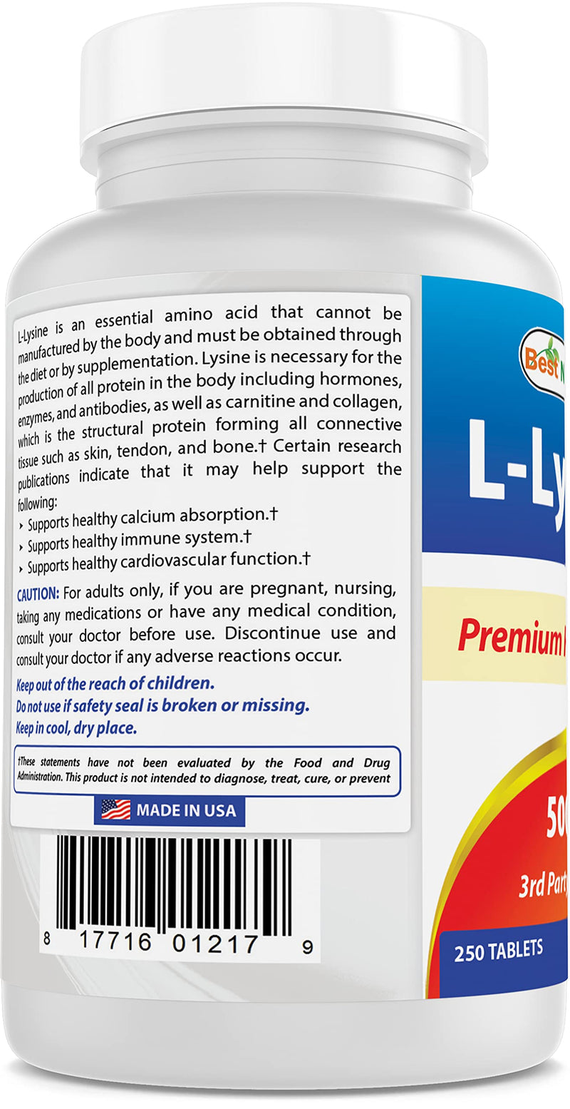 Best Naturals L-Lysine 500 mg 250 Tablets 250 Count (Pack of 1) - NewNest Australia