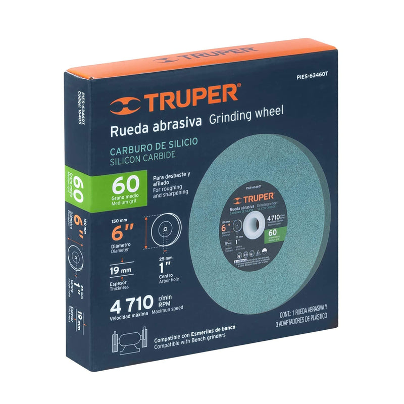 TRUPER PIES-63460T 6" Silicon Carbide Bench Grinding Wheels. Grit=60, Thickness=3/4", Drill=1". 1 Pack - NewNest Australia