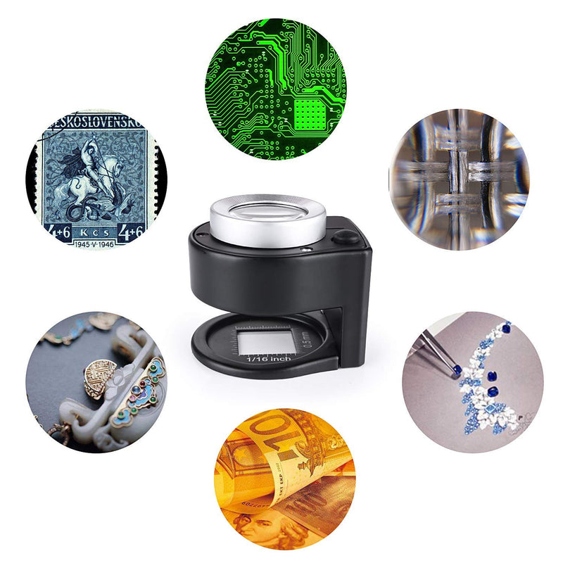 30X Loupe Magnifier with 6 Light,Desktop Portable Metal Magnifier Folding Scale Sewing Magnifing Glass for Textile Optical Jewelry Tool Coins Currency (Black) Black - NewNest Australia