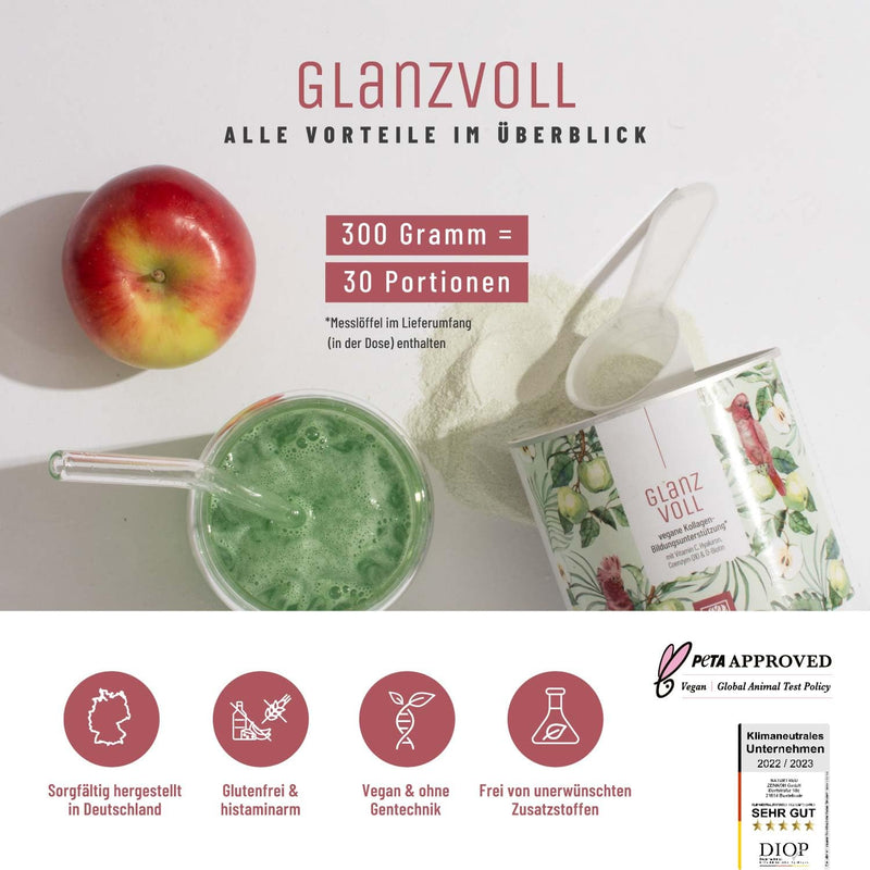 Naturtreu Vegan Collagen Powder Alternative* - Collagen Education Support Vegan With Hyaluron, Q10, Biotin & Vitamin C For Skin, Hair & Nails - 300 G Vegan Powder With Apple Flavor - NewNest Australia