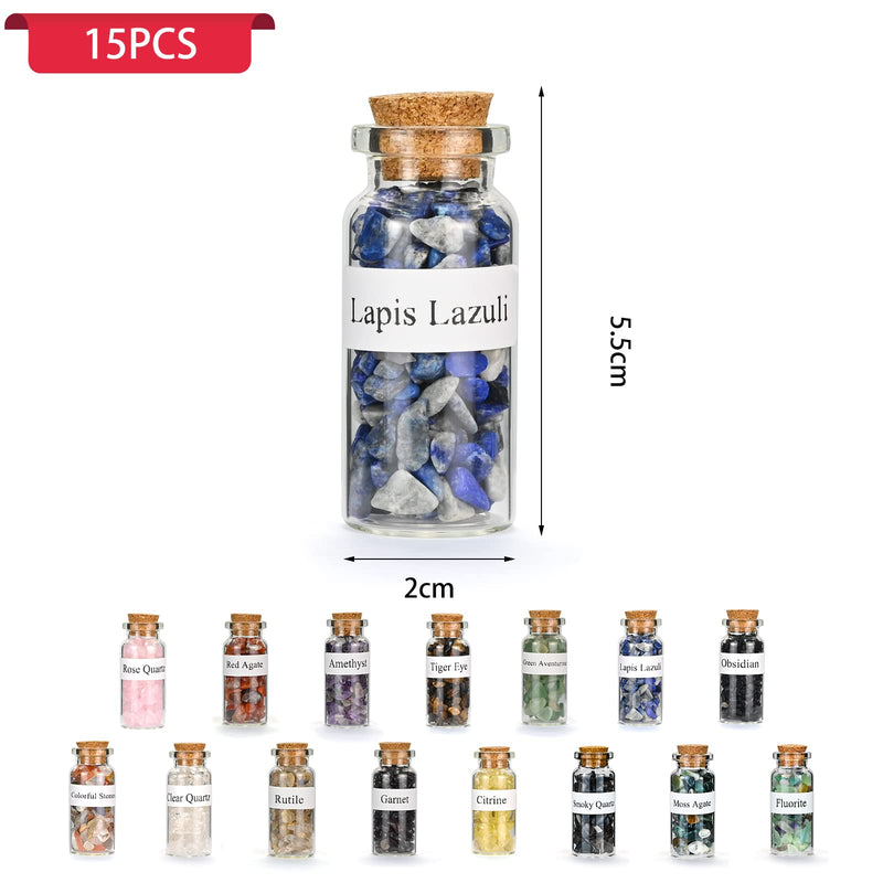 15Pcs Crystals Gemstone Bottles Set, Healing Crystal Tumbled Stones Collection Kit Natural Quartz Gravel Wishing Bottle, Reiki, Healing, Meditation, Chakra Balancing Ritual 15 Colors - NewNest Australia