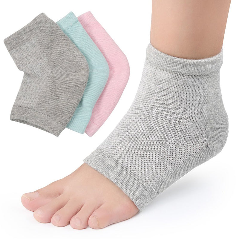 FRCOLOR Vented Moisturizing Gel Heel Sleeves for Dry Hard Cracked Skin Moisturizing Socks 3 Pairs Light Green, Pink and Grey - NewNest Australia