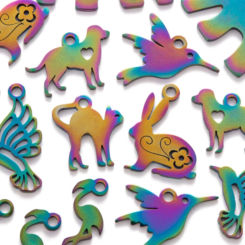 COGCHARGER 16 Pcs 8 Style Stainless Steel Filigree Charms Animal Shape Rainbow Pendants Multi Color Charms Pendants for Jewelry Earring Necklace Making - NewNest Australia