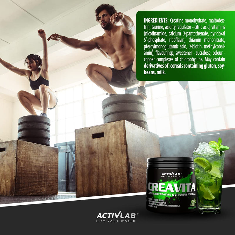 Activlab Creavita 300G | 30 Servings | Mohito Flavor | Creatine, Taurine, B Vitamins | Strength Increase | Powder | 3X Laboratory Tested | Matrix For Bodybuilding | Includes Measuring Cup - NewNest Australia