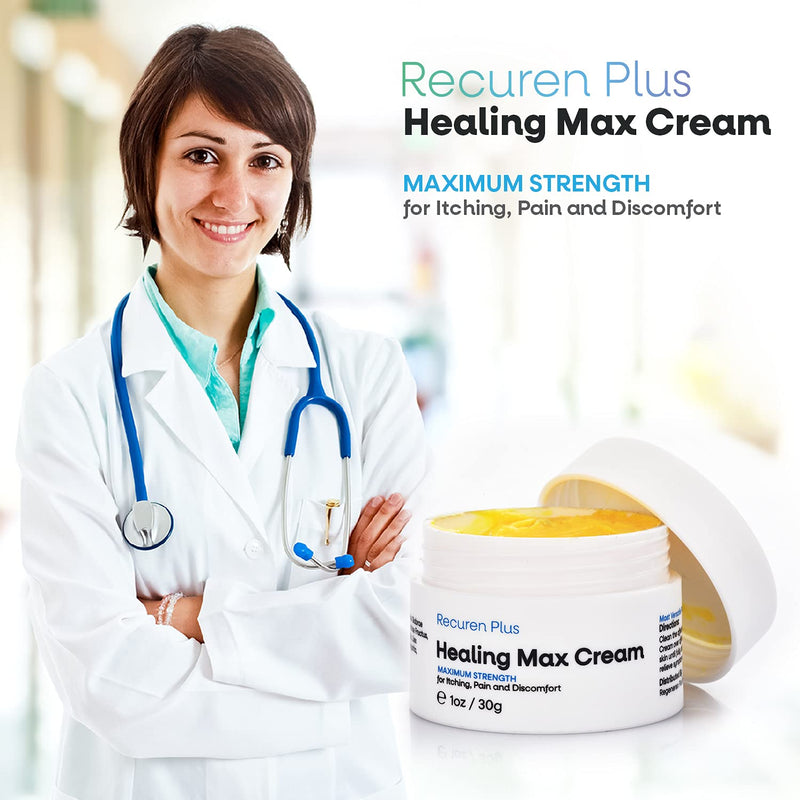 Recuren Plus Healing Max Cream Max Strength for Dermatitis Eczema Psoriasis Athletes Foot Jock Itch Urticaria Rash Rosacea Acne Ultimate Anti-Itch Solution - NewNest Australia