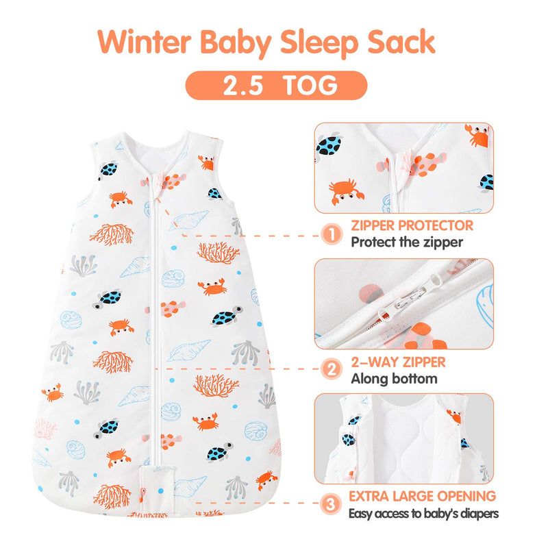 NewNest Australia - Mosebears Sleep Sack Baby Winter Wearable Blanket with 2-Way Zipper,2.5 TOG Cotton Sleep Sack Unisex Ocean Animal 6-12 Months 